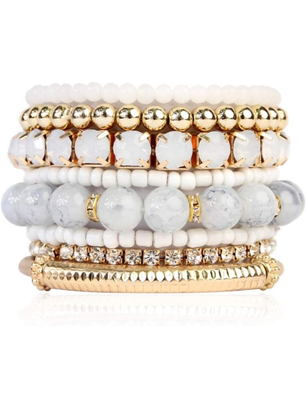 Colorful Stretch Beaded Stackable Bracelets - Layering Statement Wrap Bangles